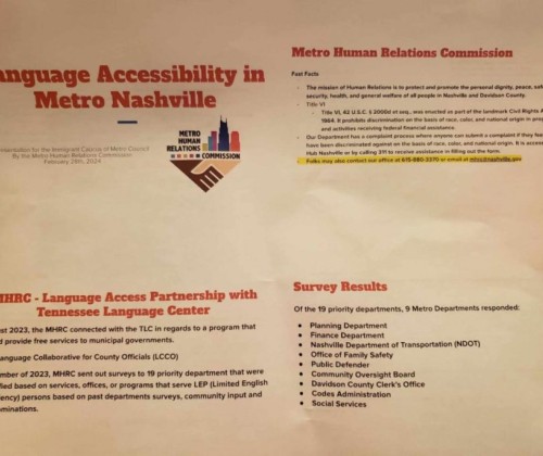 Photograph of a report on a language access plan
