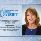 Headshot of woman on a card announcing diversity award winner